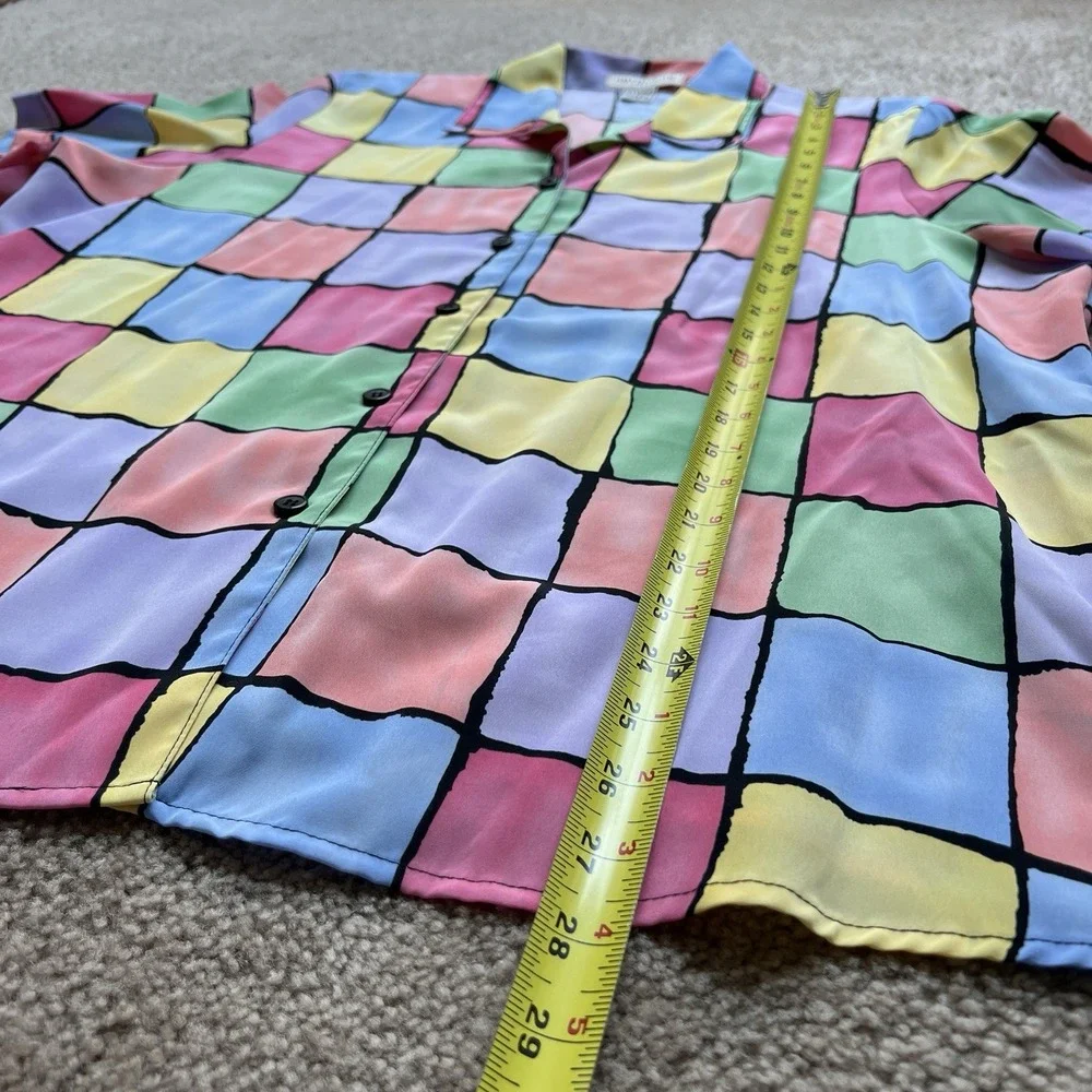 Notations Woman Color Block Shirt 1X – Retro Geometric Print Button‎ Up Blouse - Picture 4 of 9